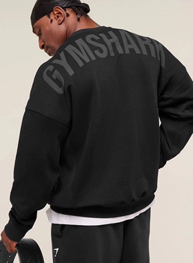 美式鲨鱼 POWER CREW 春秋季高克重运动宽松健身圆领卫衣套头薄款