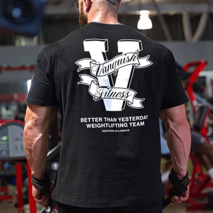 VANQUISH肌肉男运动健身T恤棉质圆领宽松休闲短袖健美式训练衣服