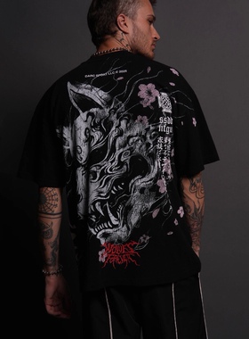 DARC SPORT美式潮牌嘻哈宽松小领口健身男运动健身短袖T恤武士道