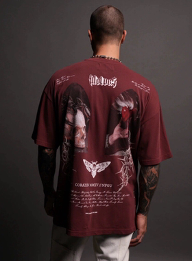 DARC SPORT 狼头大浪克里斯美式宽松健身潮牌训练帅气情侣短袖T恤