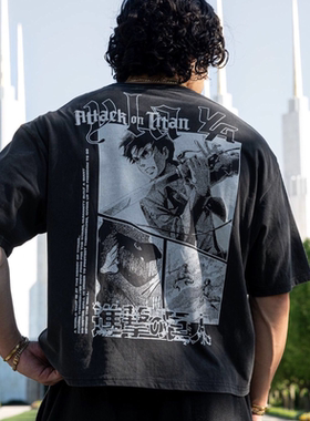 YOUNGLA联盟Attack on Titan男士超大T恤慢跑者运动健身纯棉短袖