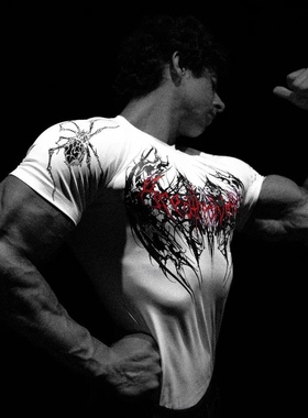 帅炸Breathedivinity哥特风男子运动健身速干亲肤高弹修身短袖T恤