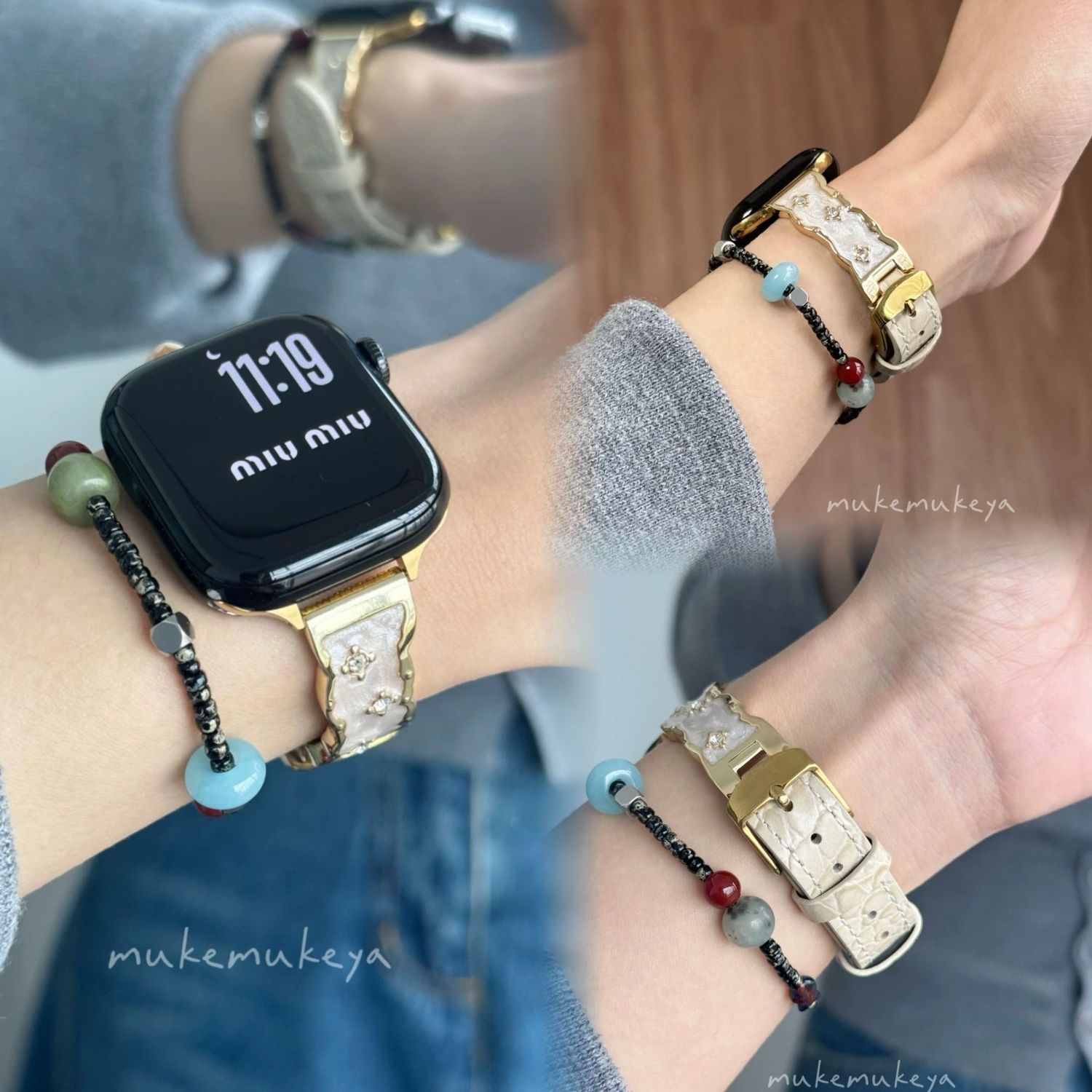 新款适用vivowatch5/gt手表带鎏金细钻金属拼皮iQOOwatchGT时尚女