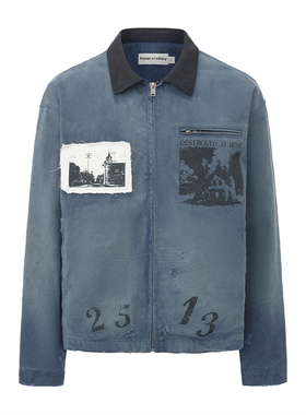 POS 2513 湖水蓝水洗做旧贴补印花J97夹克