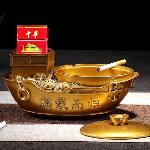 创意大号烟灰缸带盖个性潮流男士送礼办公室家用客厅桌面摆件防风