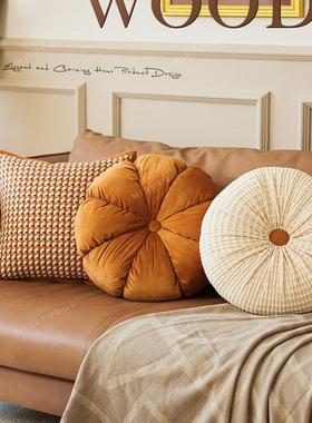 高级感南瓜色 轻奢抱枕橙色沙发客厅靠枕床头靠垫覆古蒲团飘窗ins