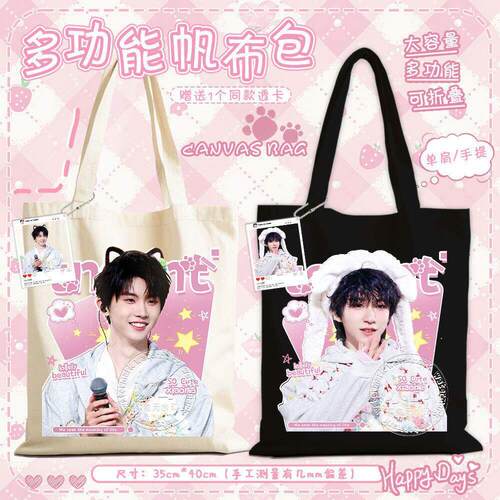 马嘉祺贺峻霖猫耳塑应援帆布袋时代少年团六周年演唱会手提袋痛袋