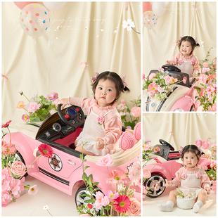 宝宝百天照周岁照拍照衣服花车小公主主题摄影服装道具影楼写真照