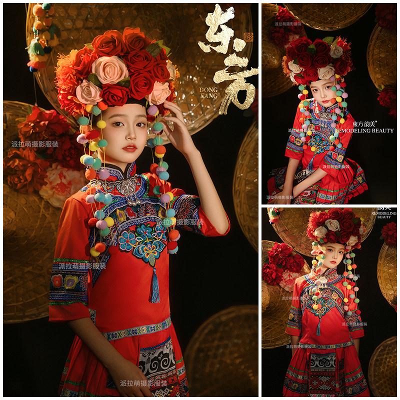 布朗族主题红色服饰写真照