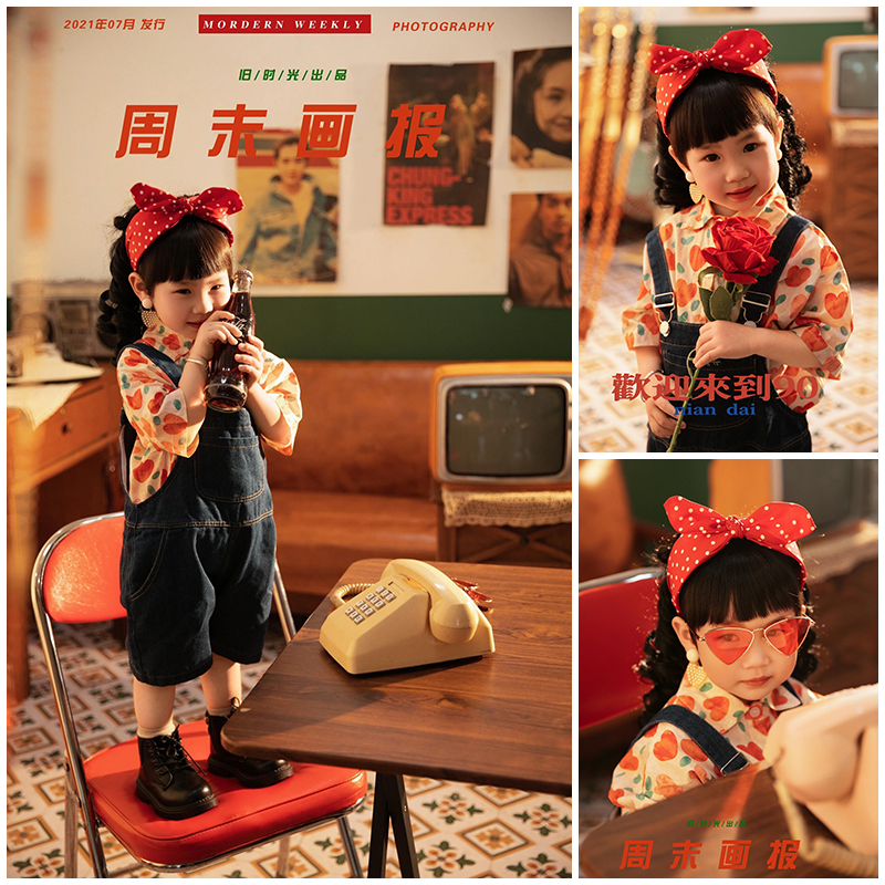 儿童摄影服装时尚怀旧复古港风主题拍照衣服90年代女童潮服表演服