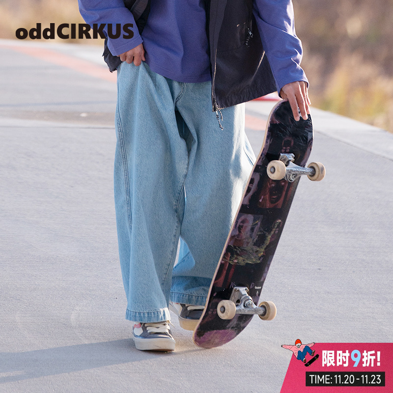 oddCIRKUS牛仔裤日系复古水洗做旧牛仔裤新款男女同款宽松长裤