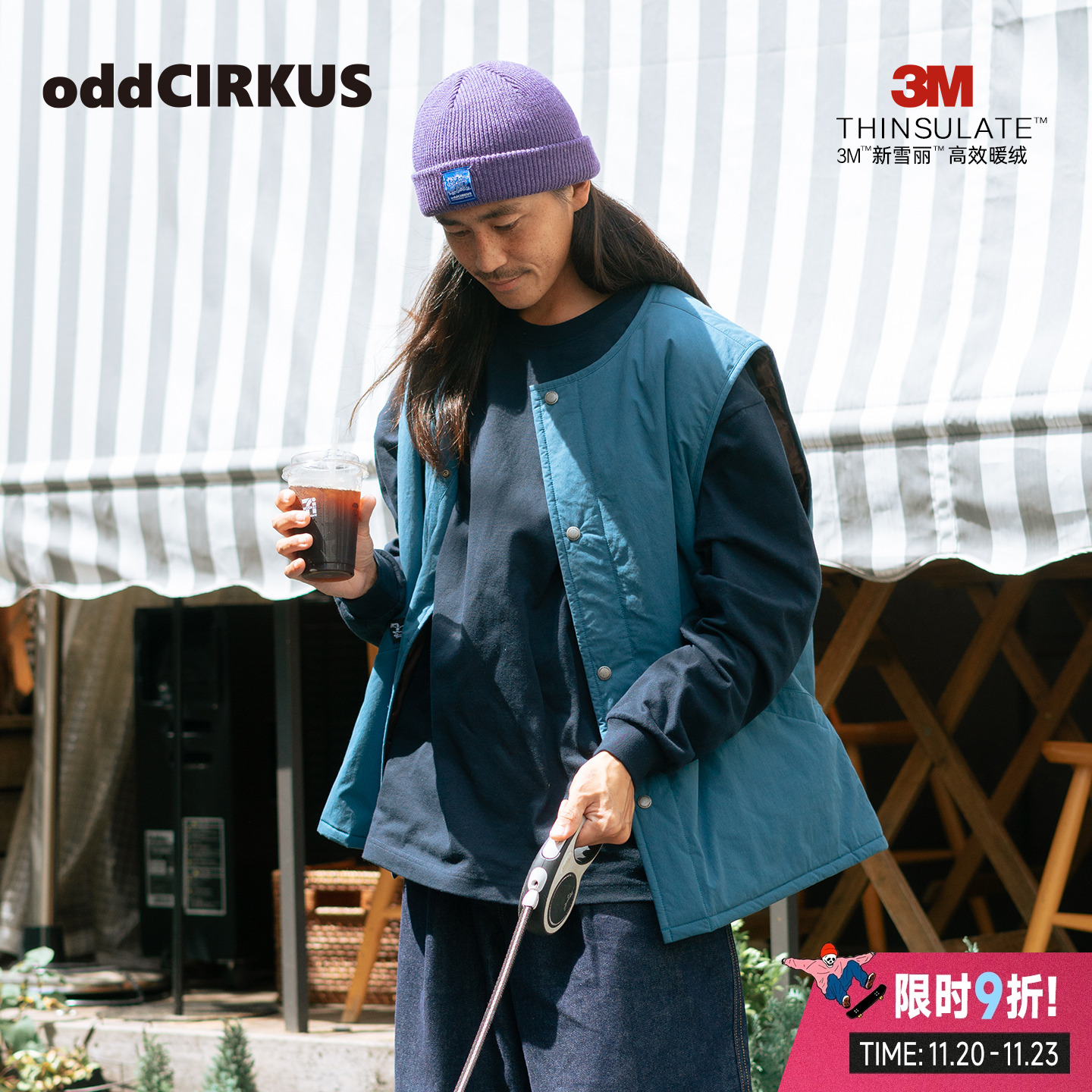 oddCIRKUS棉马甲 日系3M棉马甲复古马甲新款保暖无领背心无袖外套