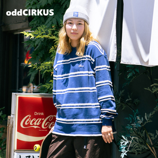 新款 日系街头休闲撞色上衣男女同款 T恤 oddCIRKUS条纹长袖