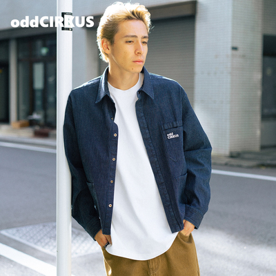 oddCIRKUS蓝牛仔外套 日系街头竖纹短款夹克修身上衣开衫男女同款
