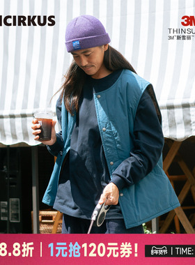 oddCIRKUS棉马甲 日系3M棉马甲复古马甲新款保暖无领背心无袖外套