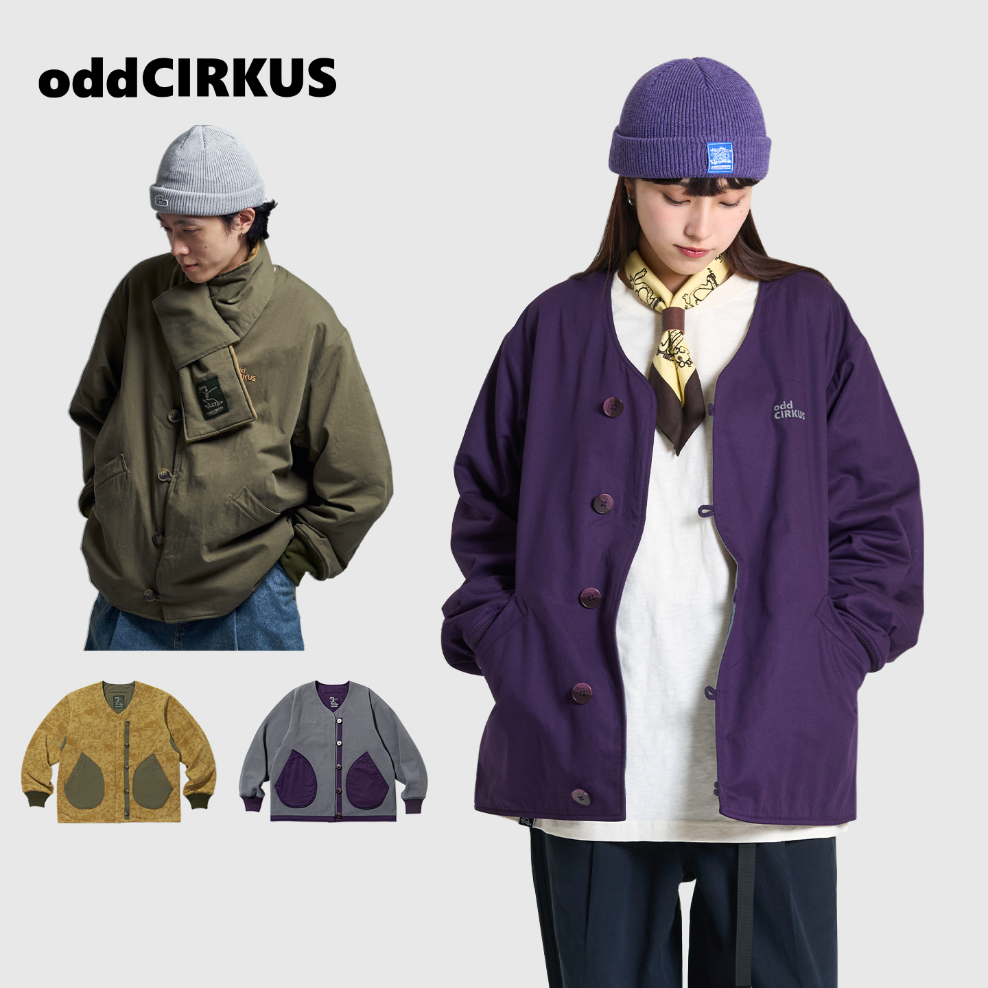 oddCIRKUS摇粒绒夹克 日系街头双面穿外套夹克美式无领夹男女同款
