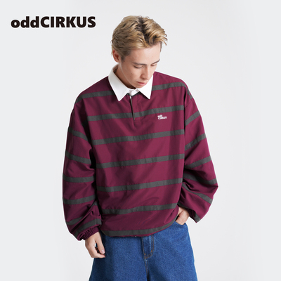 oddCIRKUS套头衫POLO领 日系街头长袖T恤条纹卫衣休闲外套上衣