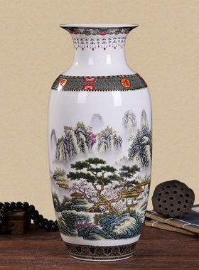 景德镇陶瓷对对花瓶中式贴花工艺品电视柜摆件简约办公室家居