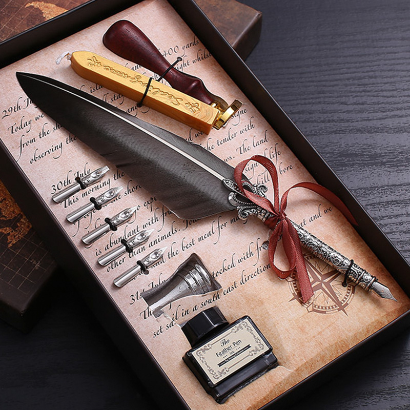 欧式复古羽毛钢笔套装