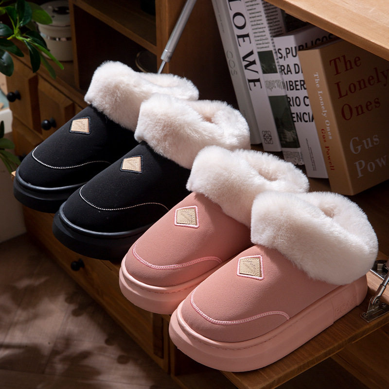 2025新款冬季棉鞋女士加绒加厚保暖情侣居家外穿毛口包跟棉拖鞋男