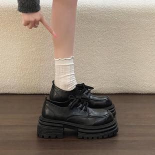 简约皮面百搭厚底德比鞋女2026春季上新粗跟一字扣百搭增高小皮鞋