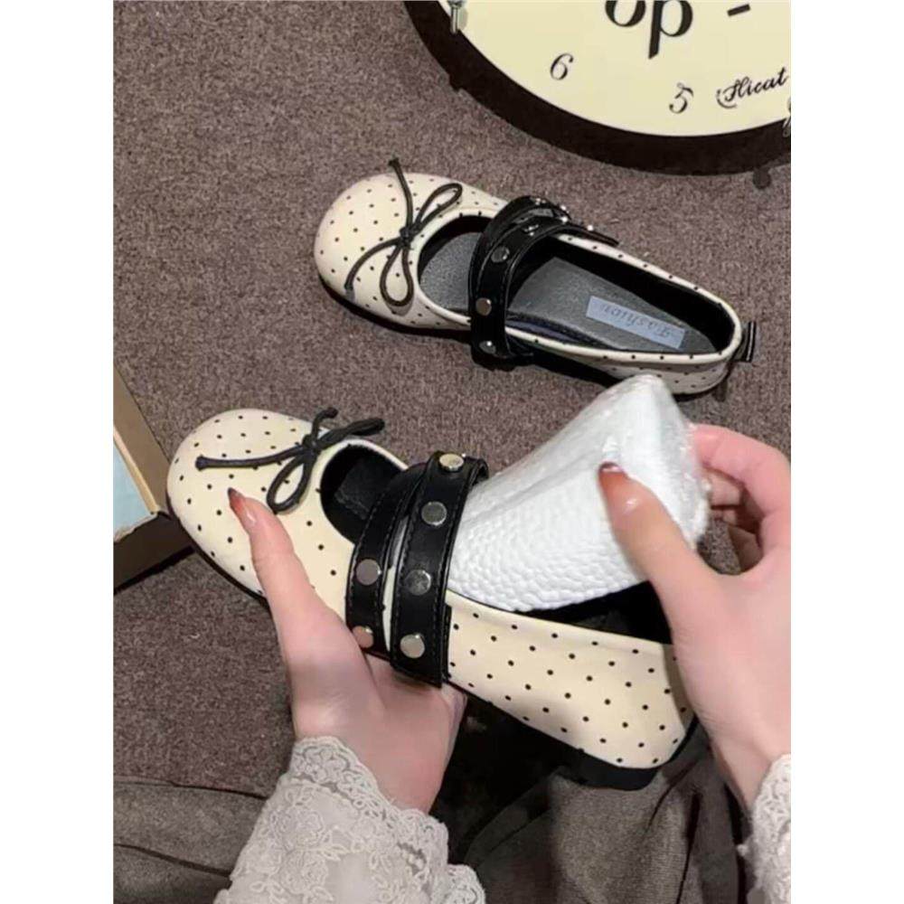 复古粗跟浅口单鞋女2026春新可爱甜美风蝴蝶结交叉扣波点玛丽珍鞋,女鞋,玛丽珍鞋,淘宝优惠券,粉丝福利购,淘宝优惠卷