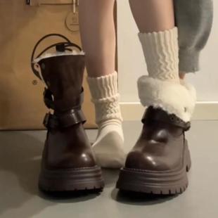 百搭好打理皮面加绒雪地靴女士2025冬季 保暖厚底短靴毛绒两穿靴子