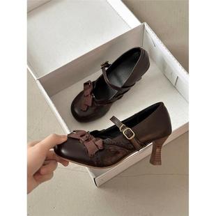 时尚温柔复古细跟蝴蝶结高跟鞋2026春季上新百搭气质显瘦浅口单鞋