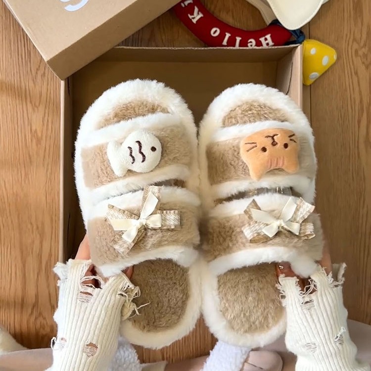 时尚软萌可爱一字棉拖鞋女外穿2