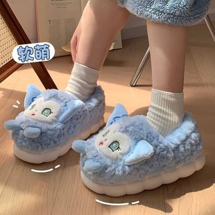 防水家居厚底加绒包跟学生宿舍可爱室内外穿保暖棉鞋 棉拖鞋 女冬季