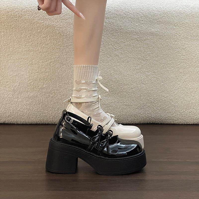 甜美时尚优雅蝴蝶结厚底玛丽珍鞋女2026粗跟一字扣小皮鞋高跟单鞋,女鞋,浅口单鞋,淘宝优惠券,粉丝福利购,淘宝优惠卷