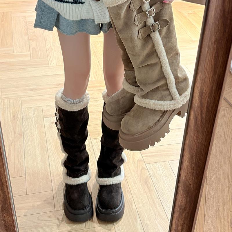 厚底加绒保暖两穿拼接高