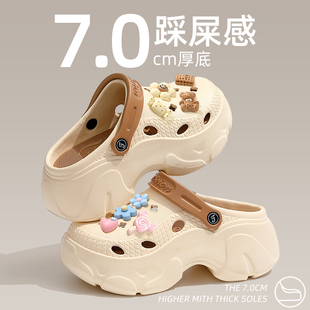 女款 外穿2025新款 厚底增高洞洞鞋 夏季 沙滩护士踩屎感包头凉鞋 拖鞋