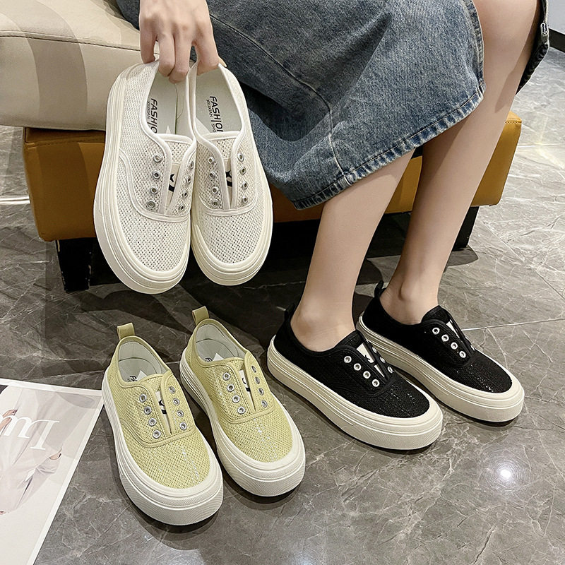 厚底一脚蹬单鞋女2026年春秋季新款韩版圆头松紧休闲无系带休闲鞋