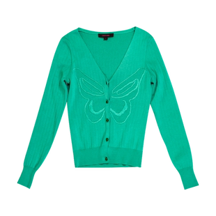 香莎CHANSARR 优雅气质孔雀蓝毛衫 修身显瘦 蝴蝶绣花针织开衫