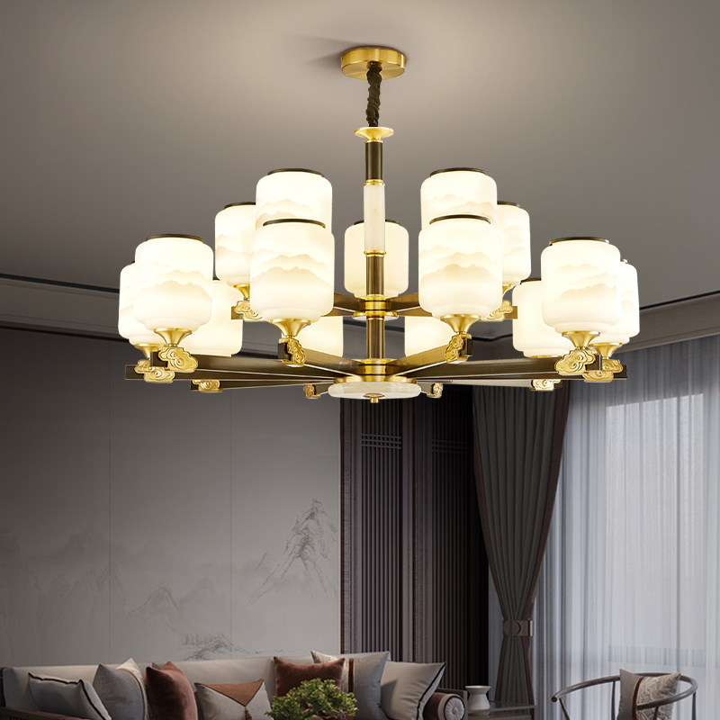 全铜新中式客厅吊灯现代