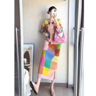 2026春天巨好看的粗牙签褶皱显瘦开衫印花半身裙子漂亮套装女装