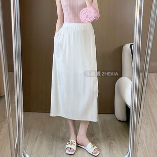 风褶皱半身裙女2025新款开叉百褶小个子高腰显瘦包臀一步裙夏