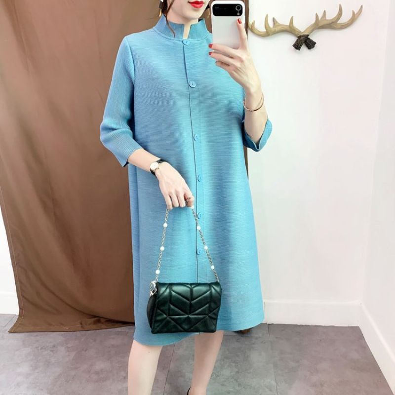 3宅褶皱外套秋款日系宽松立领开衫上衣女百搭气质中长款风衣 077