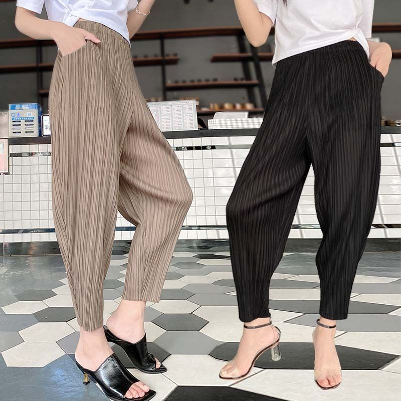 灯笼裤女夏2025夏季新款宅褶皱束脚宽松萝卜裤薄款女冰丝哈三 016