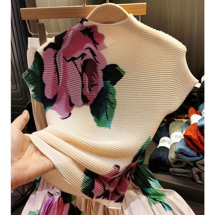 高端印花褶皱套装 玉米粒压褶T恤 百褶半身裙两 163 女2025春夏新款