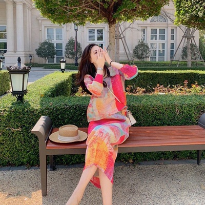 早春chic2025年新款高级感轻熟风套装法式初恋渐变彩虹连衣裙 128