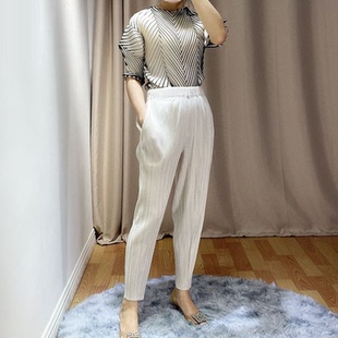 宅褶皱女装裤子2025春夏新款纯色百搭显瘦休闲裤九分裤小脚三 016