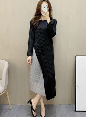 宅褶皱高端时尚连衣裙女2025春季新款宽松大码减龄薄款气质 158