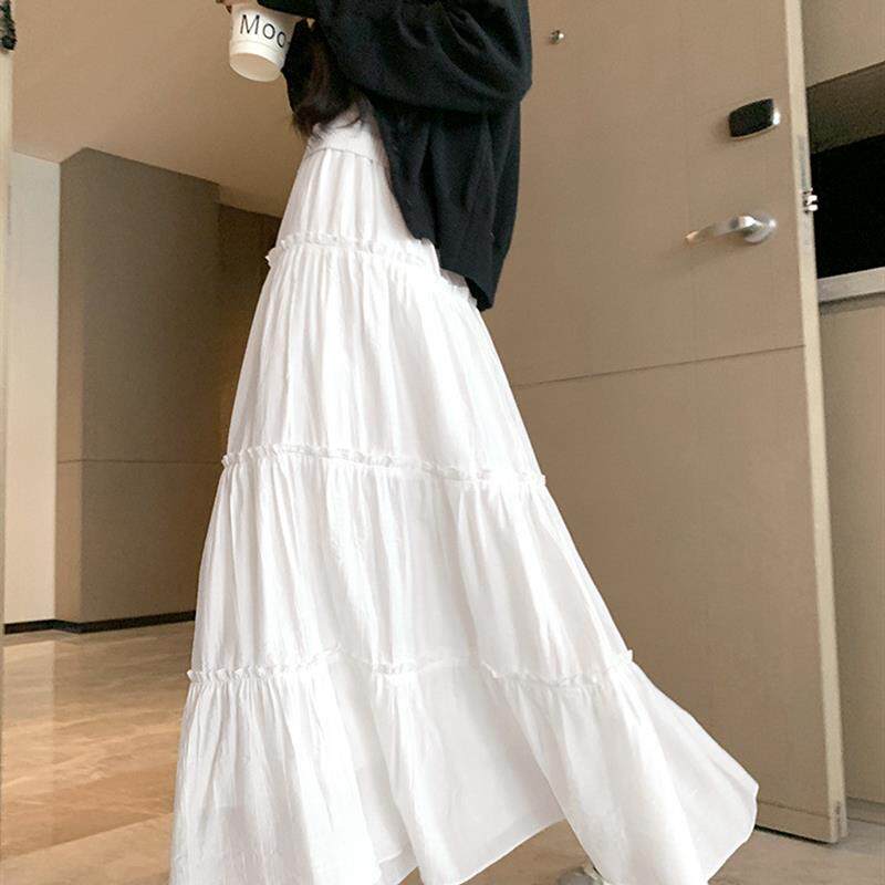 白色半身裙女2026新款春季高腰大摆裙a字垂坠感长裙小个子蛋糕裙