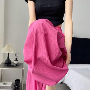 慵懒树莓粉山本裤女夏季薄款垂感2026新款高腰小个子显瘦阔腿裤子