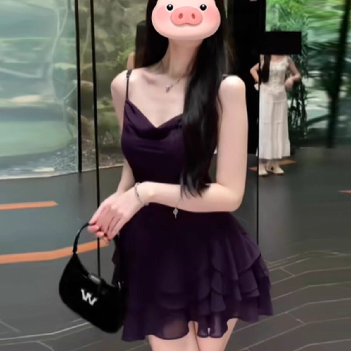 荡领雪纺吊带连衣裙女夏名媛包臀裙高冷御姐风一字肩抹胸裙子