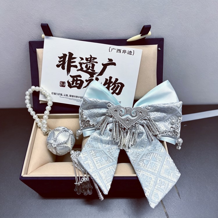广西壮锦蝴蝶结发夹手工DIY材料包民族非遗特色发饰女友七夕礼物