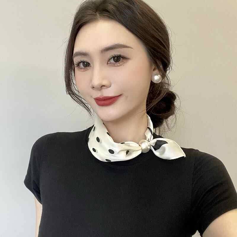 2025新款春夏季薄款珍珠项链磁吸扣懒人丝巾女吊坠围脖锁骨链丝巾