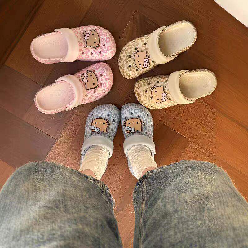 豹纹猫咪洞洞鞋女夏季外穿厚底超舒服不累脚2026新款沙滩鞋显脚小